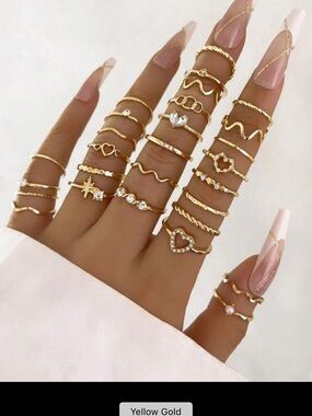 SHEIN Gold Stacked 23 Piece Ring Set